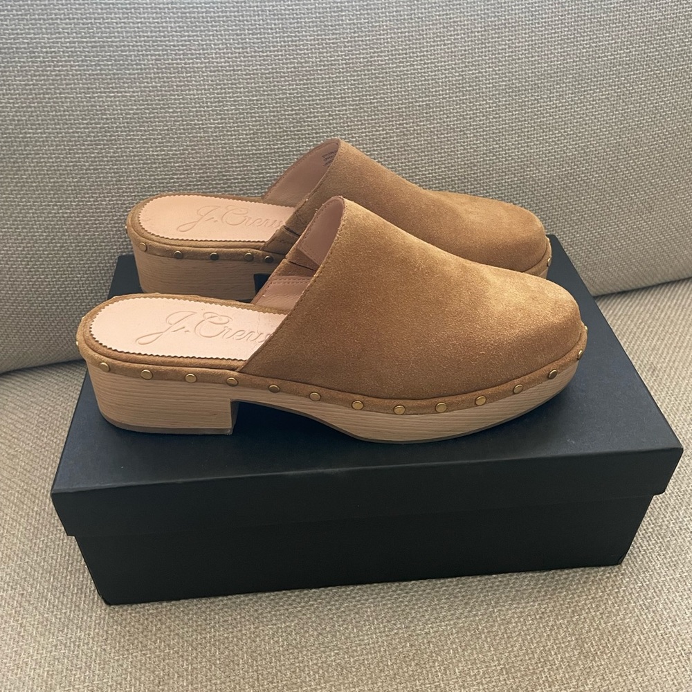 Never Worn J. Crew Suede Wood Clog Size 9.5 Tan Brown